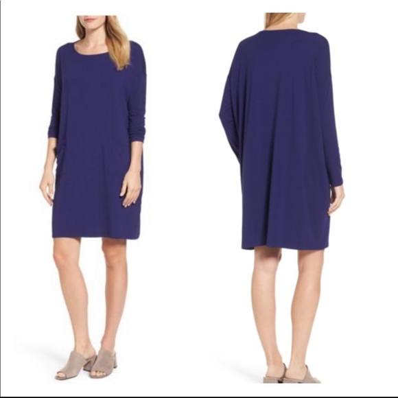Eileen Fisher Jersey Ballet Neck Shift Dress - Picture 1 of 10